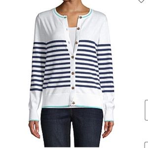 St. John's Bay Crew Neck Striped Button Cardigan